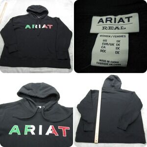 Ariat Mexico Hoodie Womens 1X Black Pockets Soft‎ Fleece Pullover Heavyweight